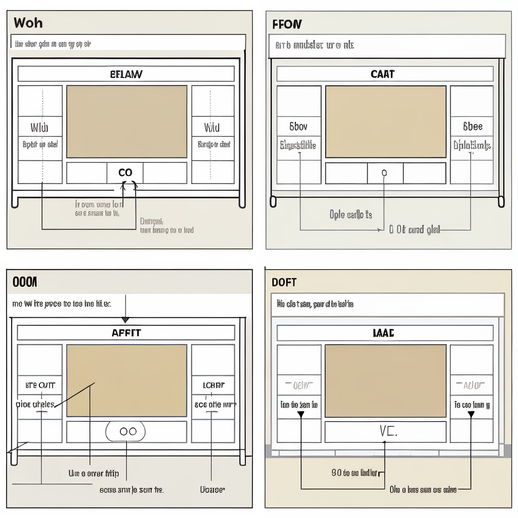 website development layouts with lines and boxes